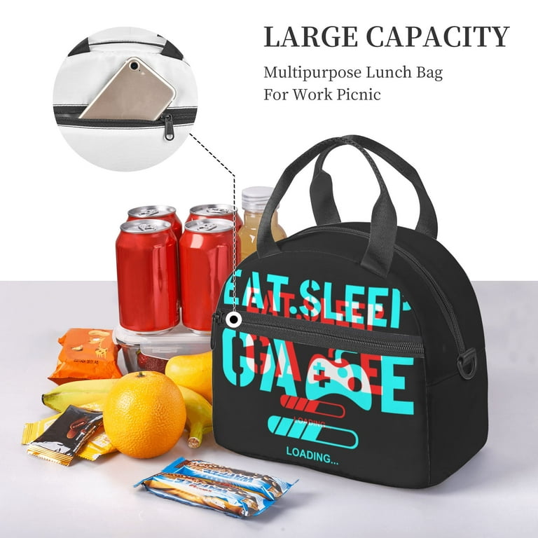 DouZhe Lunch Bags for Women and Men, Funny Eat Sleep Game Motto Prints  Reusable Portable Insulated Cooler Waterproof Lunch Tote Bag for Travel  Work School Picnic 