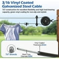 thumbnail image 3 of Tootaci 150ft Clothesline Outside Kit, Black Pvc Coated Heavy Duty Stainless Steel Wire with 2PCS 6.3" Pulley, M8 Metal Hooks, 3 Separator, 3 of 8