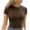 Coffee, variant on GigrtiJin Womens Summer Tops Ruffle Round-Neck Eyelet Hollow out Solid Color Shirts Short Sleeve Fashion Basic Blouses