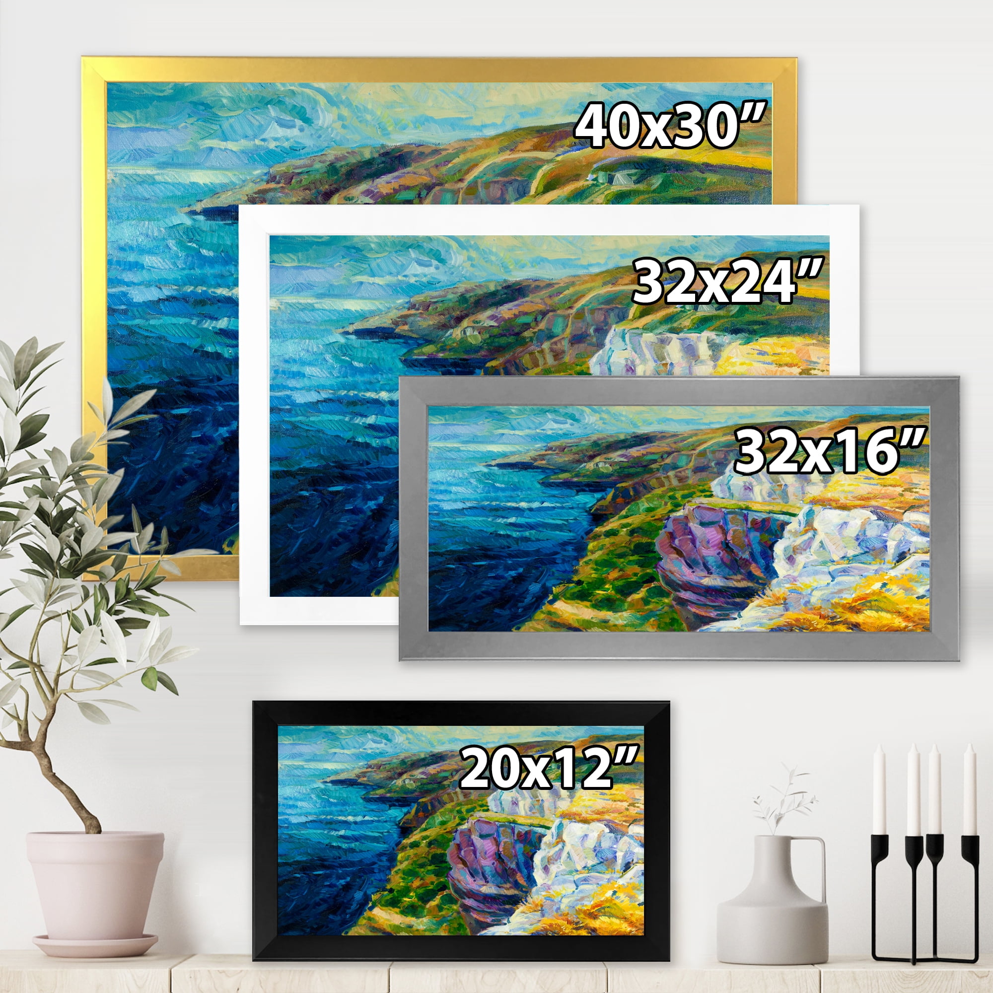 Designart 'The Blue Ocean By Rocky Cliffs II' Nautical & Coastal Framed Art Print