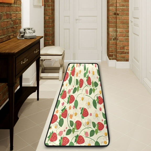 Ryvnso Strawberry and Daisy Flower Hallway Runner Rugs Floor Carpet Non Slip Entryway Mat 2' x 6'