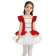 thumbnail image 3 of Yartina Kids Girls Sparkle Circus Jumpsuit Christmas Ballet Dance Leotard Mesh Tutu Skirt Dancewear Red 4, 3 of 7