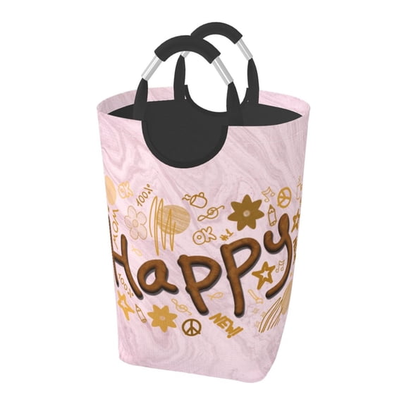 XMXY Khaki Happy Doodle Rectangular Laundry Basket Organizer , Collapsible Folding Tall Clothes Hampers For Laundry With Handles