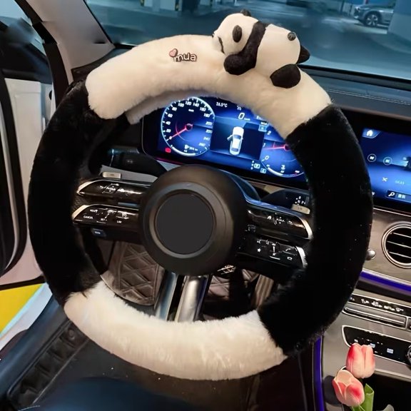Winter Plush Steering Wheel Cover, Cute Cartoon Car Grip, Anti-Slip Warm Auto Interior Accessory