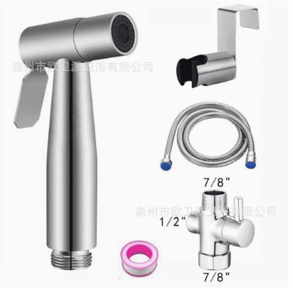 4-Piece US Standard Handheld Bidet Sprayer Set, Stainless Steel Cloth Diaper Sprayer, Alloy Diverter, 4.9 ft / 1.5 m Hose, Toilet Hook, One-Hand Control for Feminine Wash and Pet Cleaning