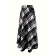 thumbnail image 4 of Women High Elastic Waist Maxi Skirt A-Line Plaid Flare Long Skirt Black & White M, 4 of 5