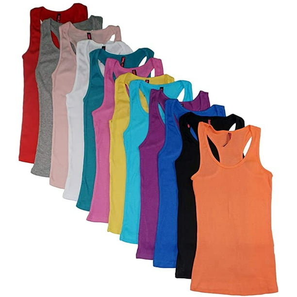 Emme Jordan - Emme Jordan Junior Women's 12 Pack Racer Back Tank Tops/Cotton Ribbed (X-Large