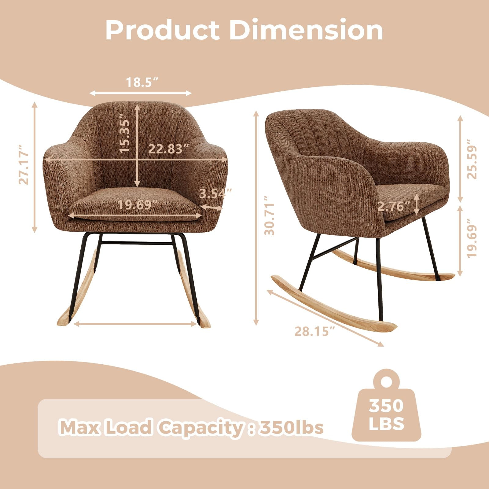 Rocking Chair Nursery, Teddy Baby Nursery Rocking Chairs, Office Chair with Chenille Upholstery,Glider Chair with Armrests and Upholstered Pad, Bedroom Rocker Chair for Baby & Kids