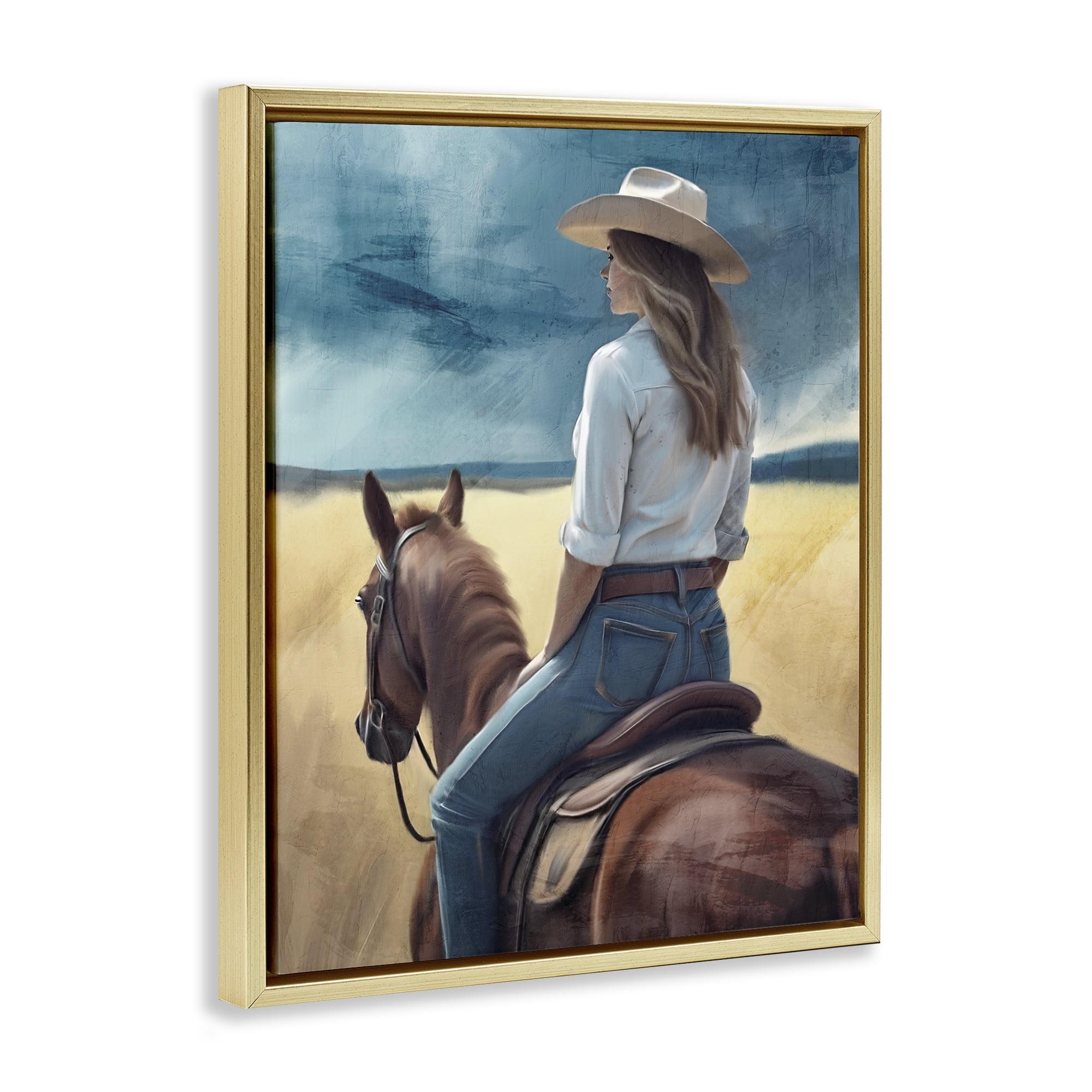 Countryside Cowgirl View Gold Framed Floater Canvas Wall Art, design by Kim Allen