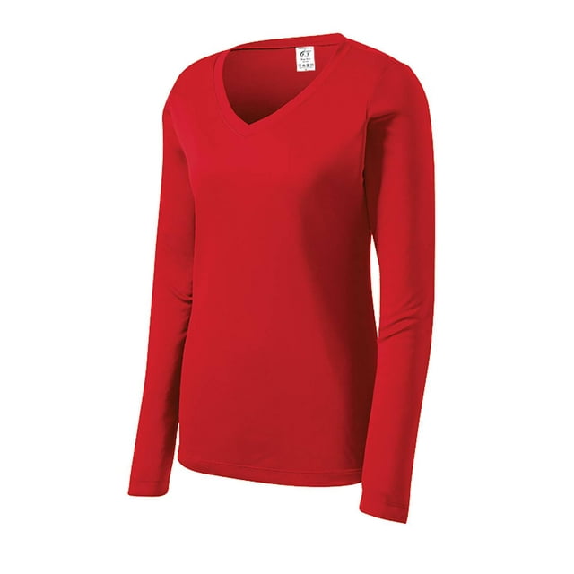 Gravity Threads Femmes Manches Longues Évacuant l'Humidité Col en V - Rouge Vif - Très Petit