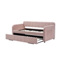thumbnail image 6 of Twin Size Upholstered Daybed with Trundle, Modern Sofa Bed Frame for Guest Room, Wood Slat Support, Space-Saving, 6 of 21