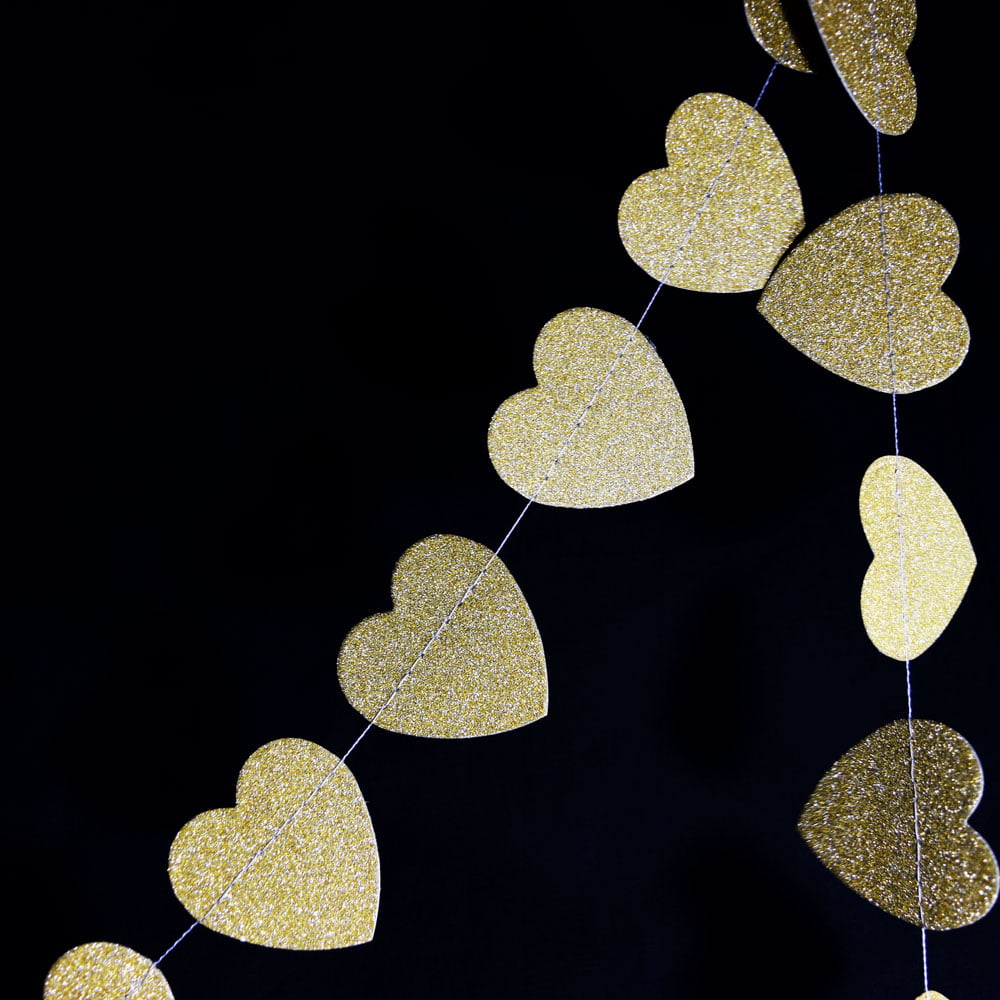 10FT Gold Glitter Heart Shaped Paper Garland Banner