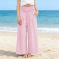thumbnail image 5 of Nestiefly Girls' Gingham striped Pants Wide Leg High Waist Elastic Waist Casual Loose Trendy Beach Vacation Plaid Trousers with Pockets Pink 120, 5 of 8