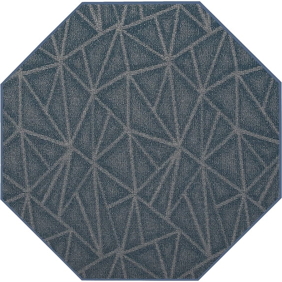Furnish My Place Geometrical Pattern Indoor/Outdoor Refine Blue Rug, Abstract Area Rug, Doorway Mat, Contemporary Rug for Living Room, Entryway, Made in USA, 3' Octagon - Set of 3