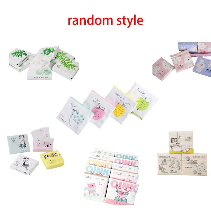 ESTONE 60Pcs/Pack 3 Ply Disposable Facial Paper Tissues Thickened Cute Colorful Cartoon Printing Napkins Portable Car Home Party Decor