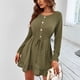thumbnail image 4 of Vestido De Punto Con Cordón Para Mujer, Vestido De Punto De Línea A, Manga Larga, Cuello Redondo, Botón, Cordón, Cintura Elástica, Vestido Para Mujer, Verde Militar M ANGGREK HD1711, 4 of 6