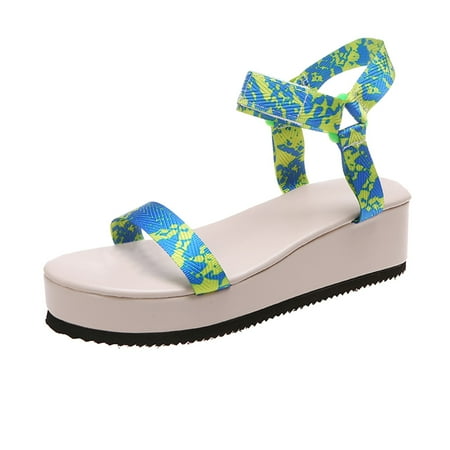 

Ladies Fashion Summer Canvas Colorful Tie Dye Round Toe Wedge Platform Sandals Bare Women s Sandals Tan Wedge Sandals for Women