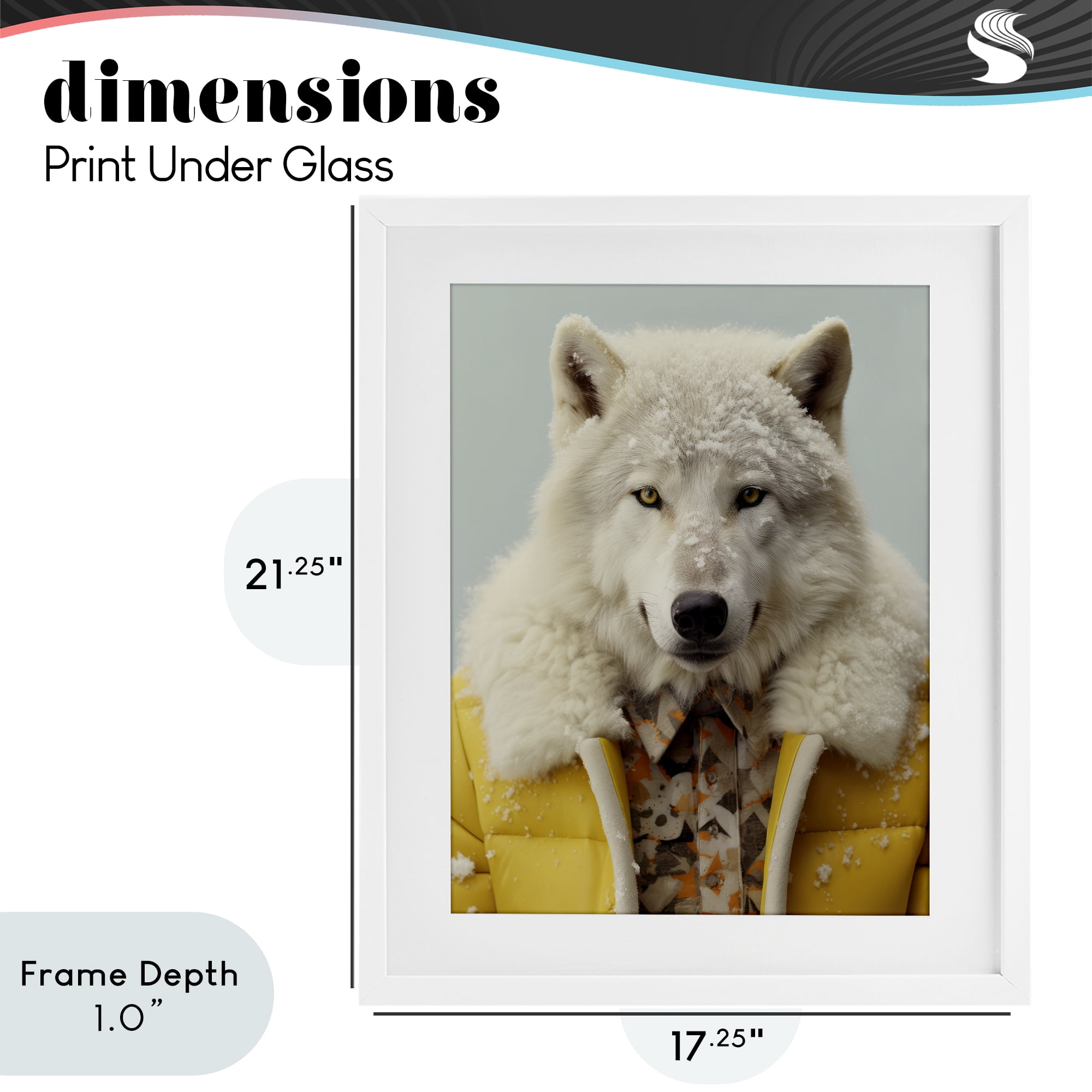 Stupell Industries Snow Wolf Yellow Jacket White Framed Print Under Glass, design by Ray Powers