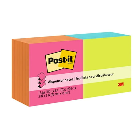 Post-it® Dispenser Pop-up Notes, 3 in x 3 in, Poptimistic Collection, 12 Pads/Pack