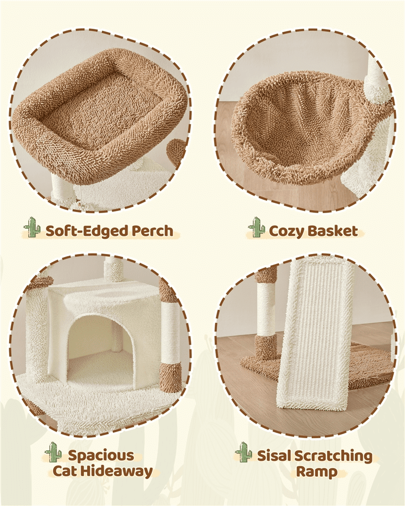 Renwick 42" Height Cactus Cat Tree with Scratching Posts and Platform, Beige/Brown