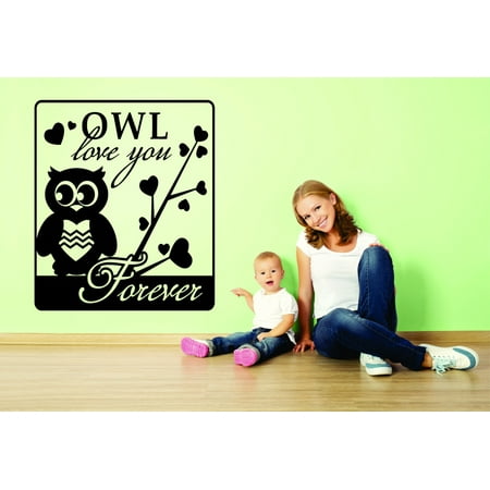 Boys Girls Bedroom - Wall Decal : Owl Love You Forever Hearts Baby Boy Girl Bedroom Quote 16x16 Inches