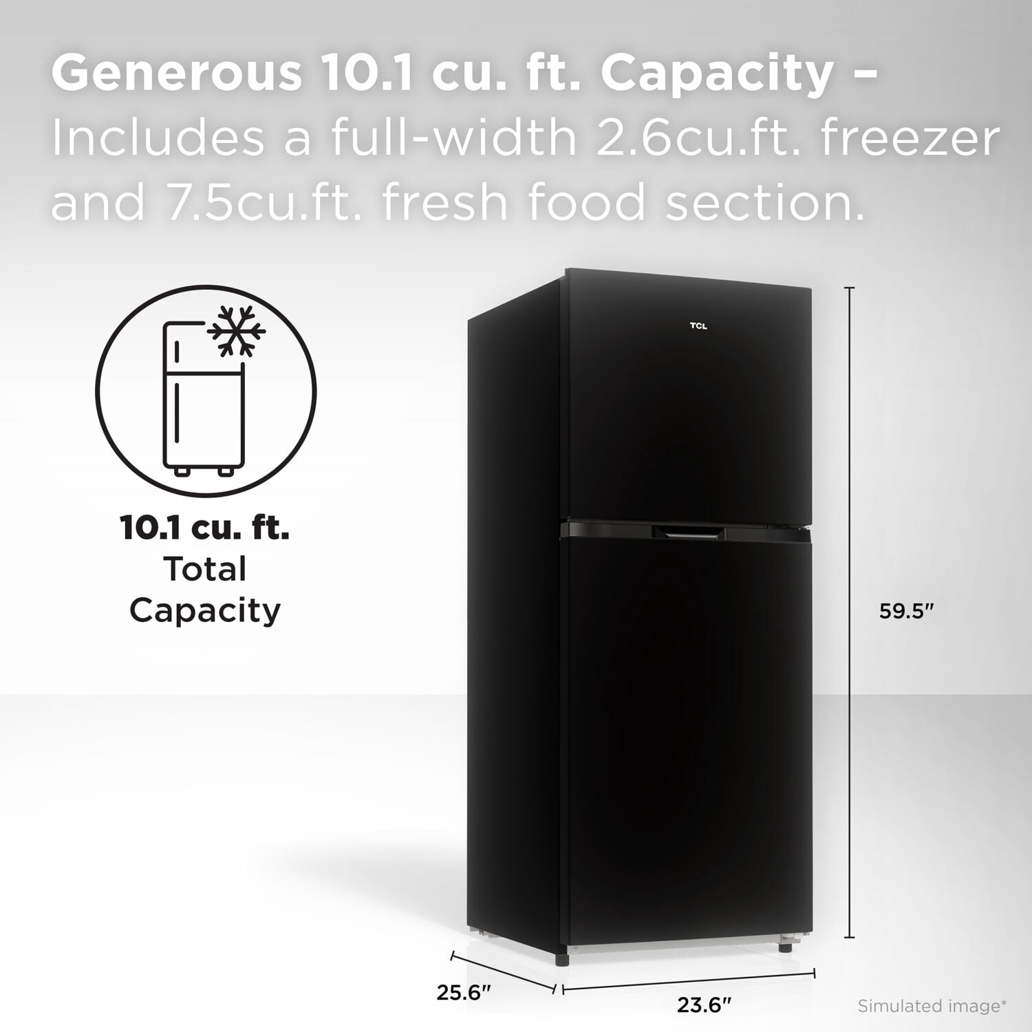 TCL Black Double Door Refrigerator with Freezer for Home, Apartment & Office, 10.1 Cu. Ft.