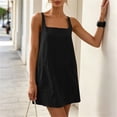thumbnail image 7 of Kukoosong Women's Wide Strap Square Neck Tank Mini Dress, Solid Color Loose Sleeveless A-Line Dress with Pocket, Casual Short Summer Shift Sundress, 7 of 7