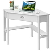Costway Triangle Computer Desk Corner Office Desk Laptop Table w/ Drawer Shelves Rustic White