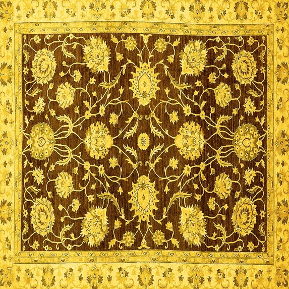 Ahgly Company Machine Washable Indoor Square Oriental Yellow Traditional Area Rugs, 7' Square