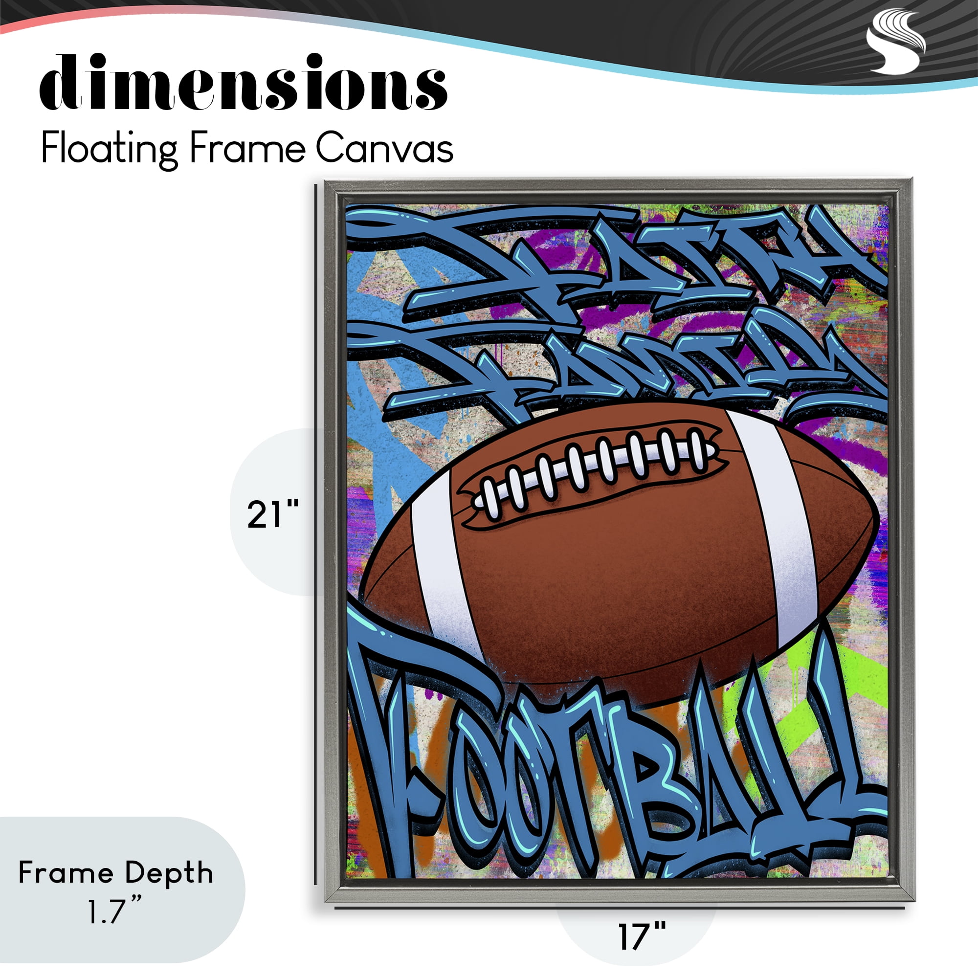 Stupell Industries Faith Family Football Graffiti Gray Framed Floater Canvas Wall Art, design by Marcus Prime