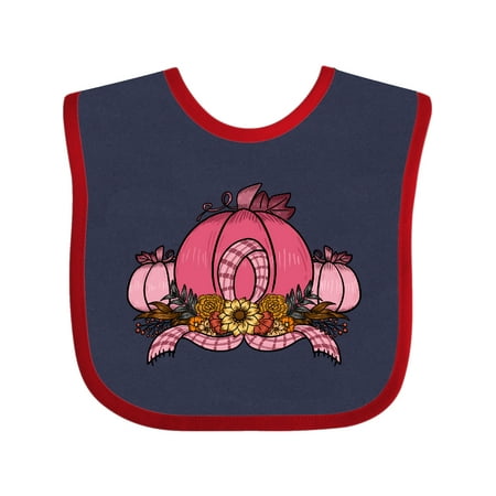 

Inktastic Pink October Pumpkin with Plaid Ribbon and Flowers Gift Baby Boy or Baby Girl Bib