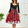 thumbnail image 4 of Christmas Dresses for Women Christmas Print Flare Dress For Women Long Sleeve Dress Hollow Party Casual Dresses with V Neck for Holiday Party,Deep Red,3XL, 4 of 4