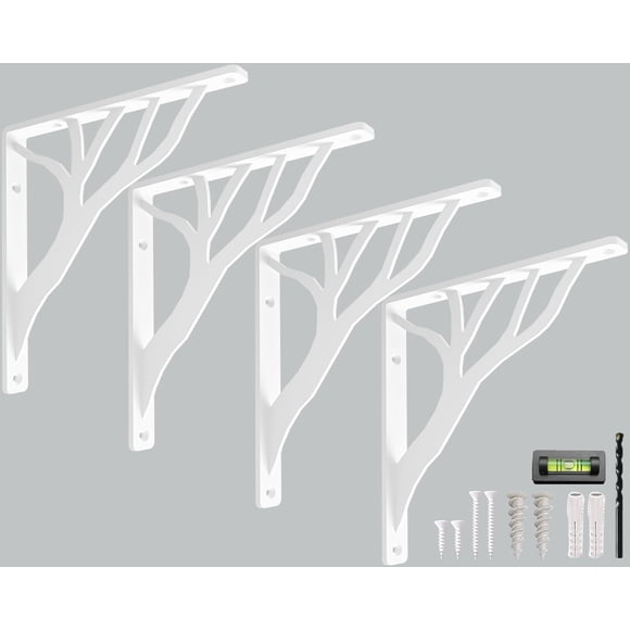 Juego de 4 soportes de estantería Balin Designs con forma de árbol rústico, color blanco, 20 cm