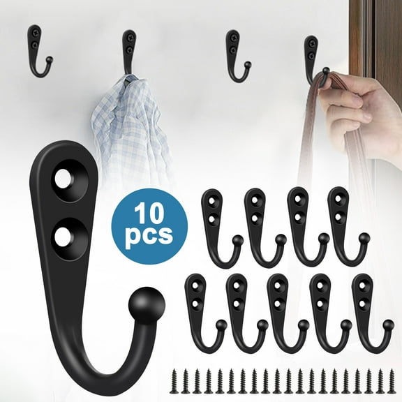 TSV Heavy Duty Robe Hook Retro Wall Hanger Rustproof Hardware for Hanging Coat Towel Clothes, 10pcs Black