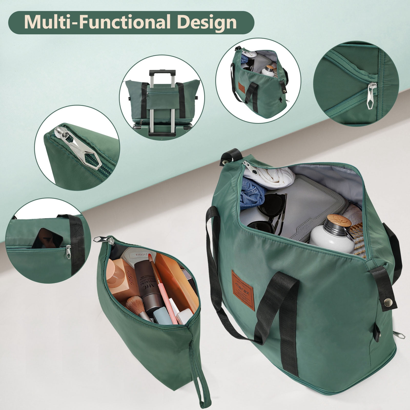 CQSXDA 20 Inch Lightweight Hardshell ABS Carry On Luggage Set with Spinner Wheels for Weekend Getaways & Travel 3 Piece, Green