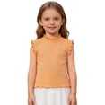 thumbnail image 5 of KHONTS Girls Summer Tank Tops Ruffle Trim Sleeveless Shirts Neck Ribbed Knit Pullover Tops,Size 1-10 Years Orange 120, 5 of 5
