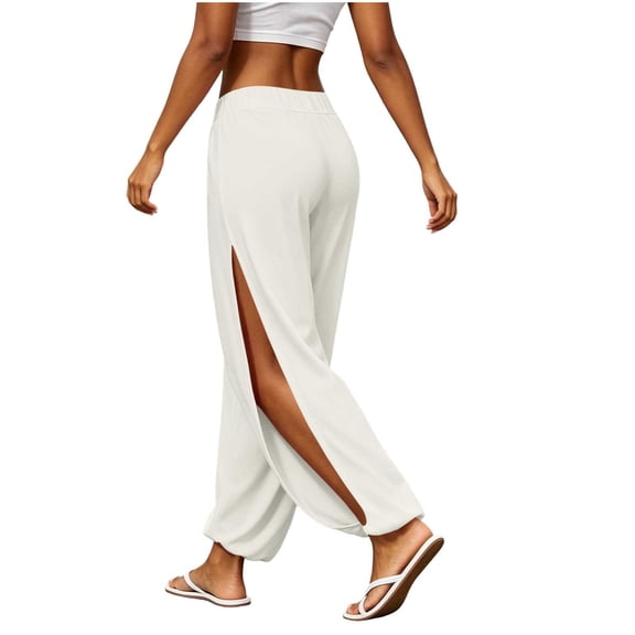 Yoga Pants For Women Side Slit Solid Color Elastic Waist Sports Pants Casual Trousers Long Pants for Gym