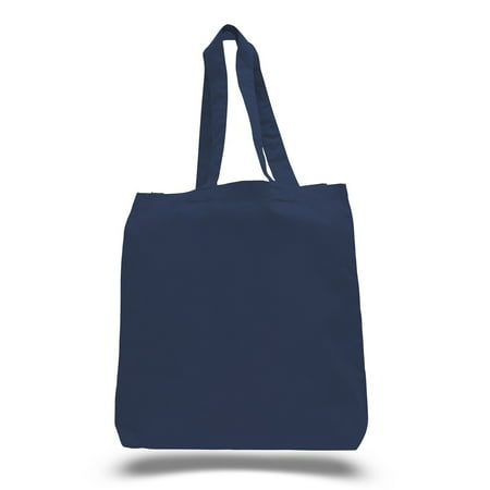 1 Dozen (12 Pack) Cheap High Quality Cotton Tote Bags Wholesale with Bottom Gusset (Navy)