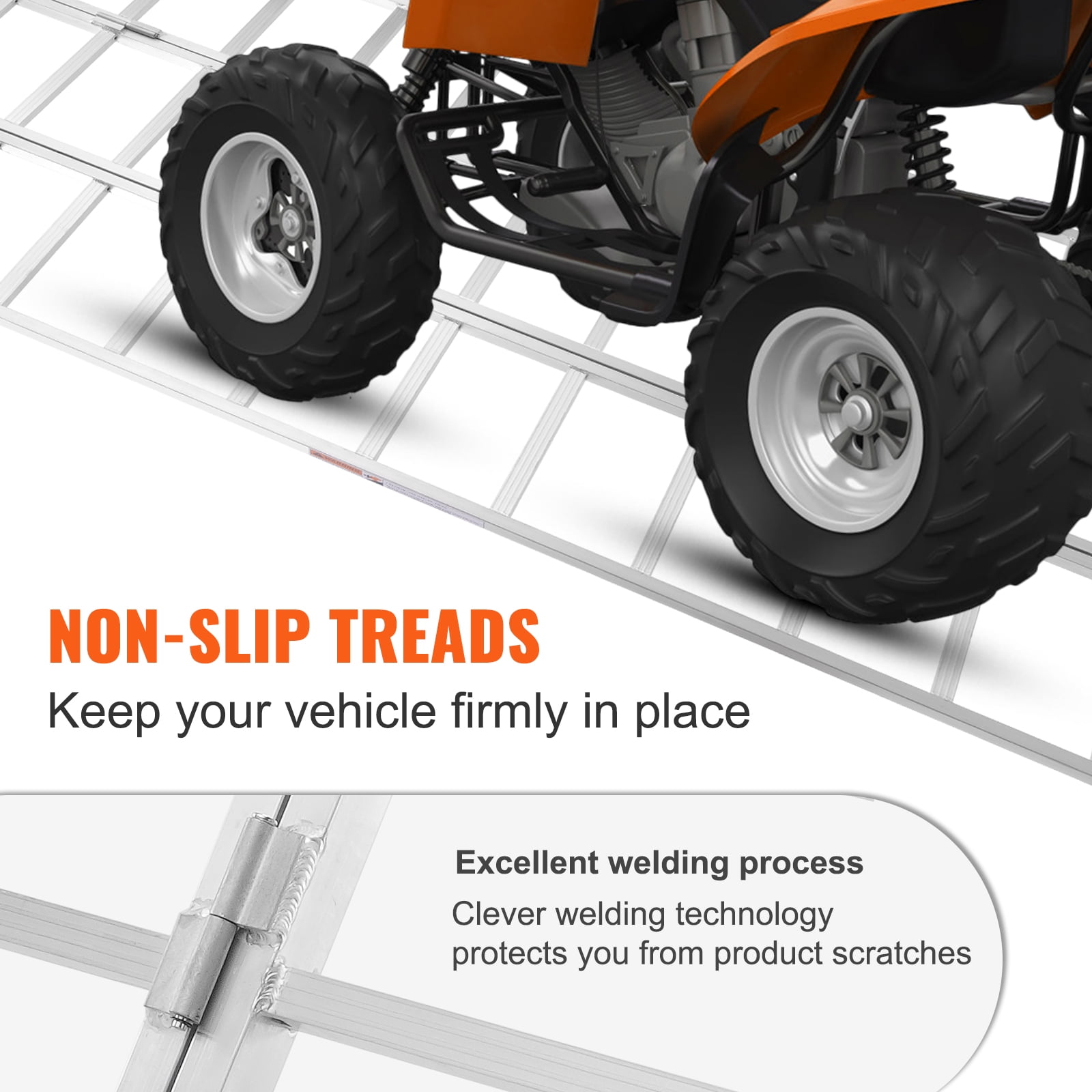KFFKFF Aluminum Loading Ramps, 1500 lbs Capacity, Multi-Fold Design with Secure Straps for Motorcycles, Tractors, ATVs, Trucks, Lawn Equipment, Snow Machines, Dimensions 77"L x 54"W, Single Unit