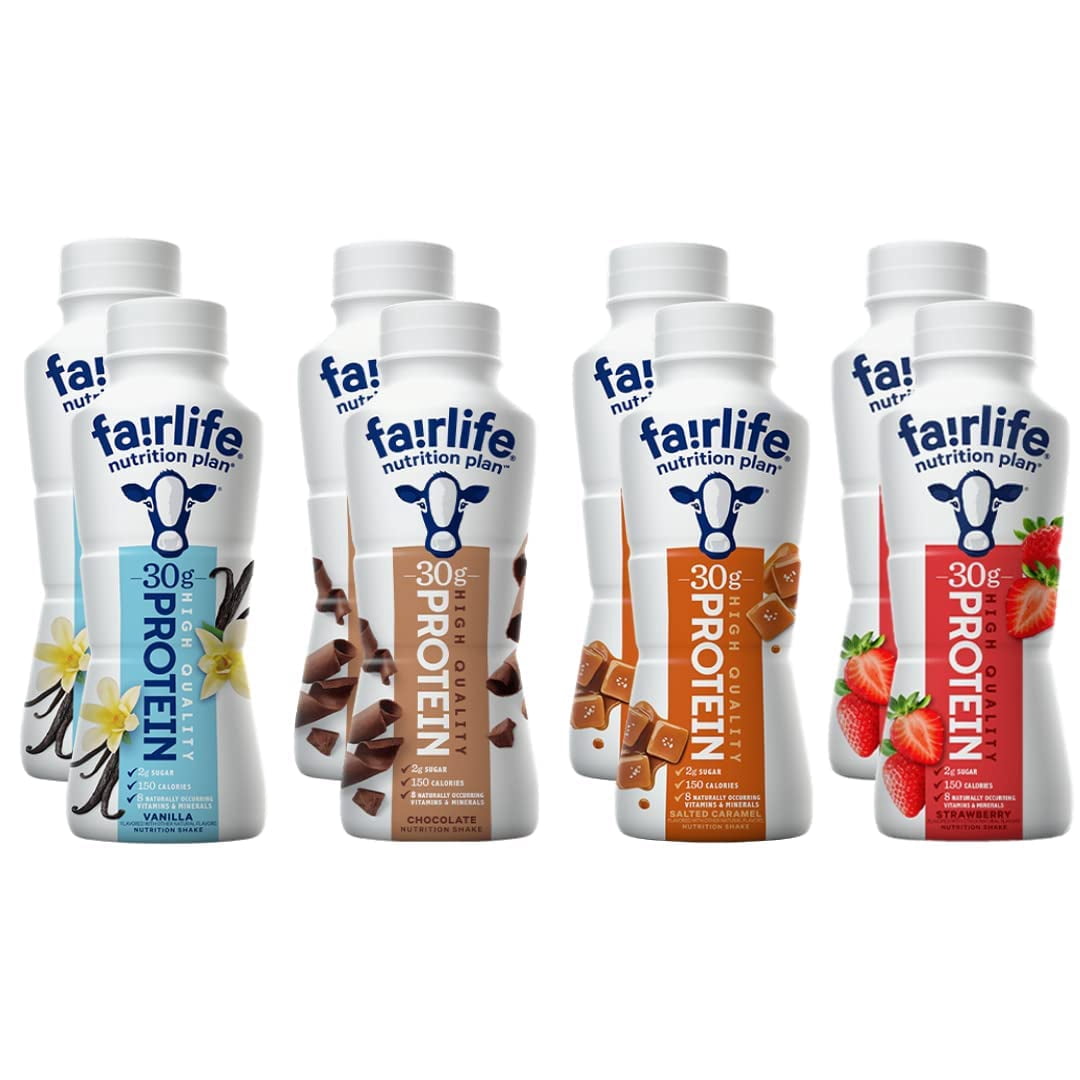 Fairlife Protein Shakes Variety Pack | Nutrition Plan | High Protein | Sampler | Chocolate, Vanilla, Strawberry, and Salted Caramel Shake Flavor Variety | 12 Pack - 11.5 oz Each Bottle |
