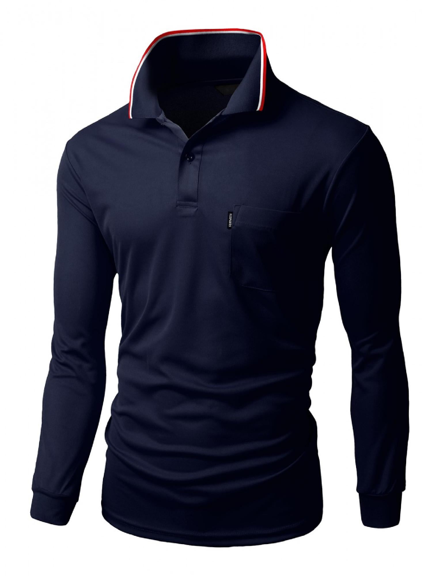 Fashionoutfit Mens Coolon Fabric Long Sleeve Pocket Point Polo T Shirt 