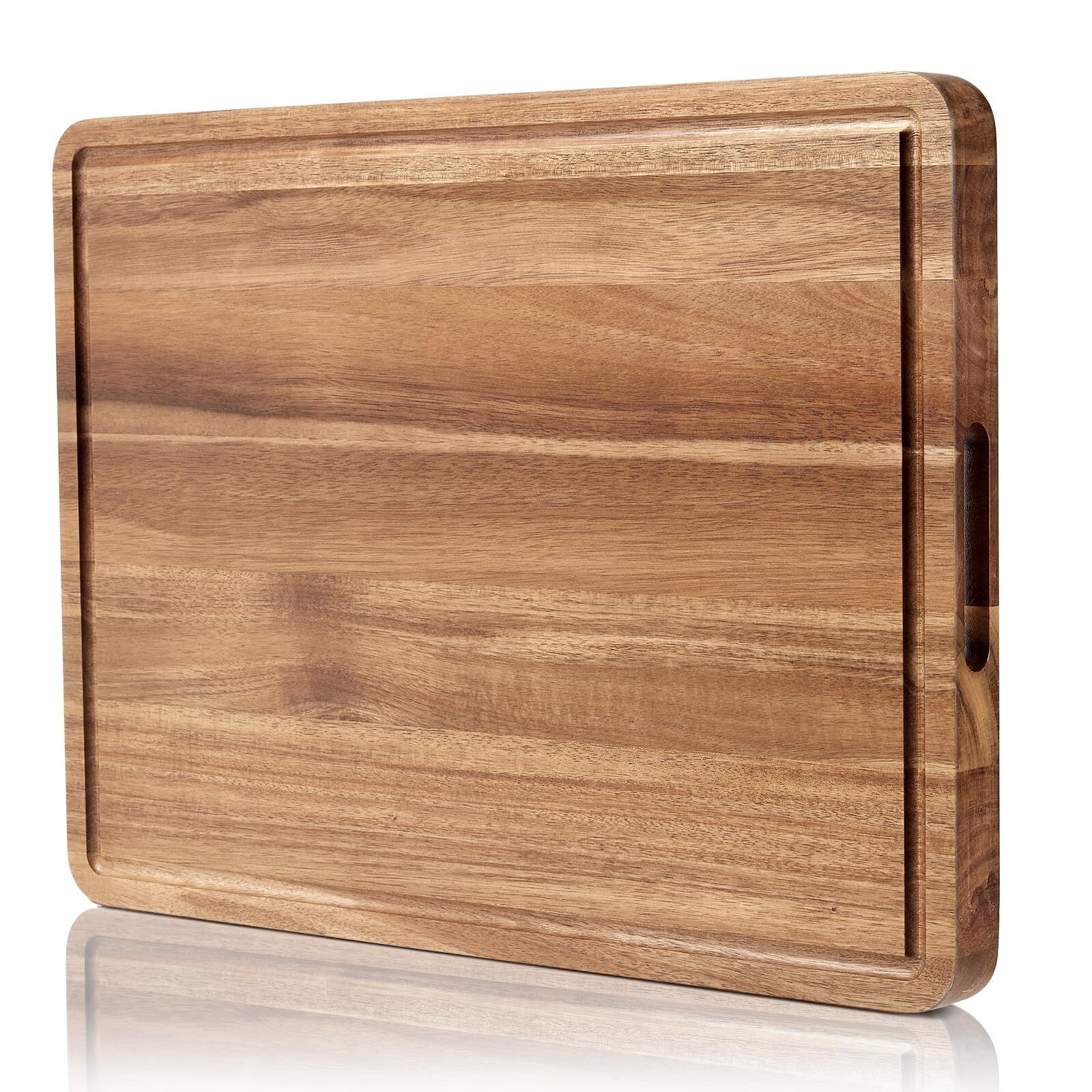 EuKer Large Acacia Cutting Board, 24" x 18" Solid Wood Butcher Block with Side Handles for Kitchen