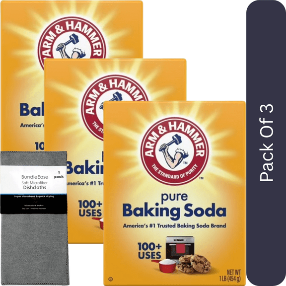 ARM & HAMMER Pure Baking Soda, Essential for Cooking, Home Cleaning & Deodorizing, 1 lb Box with Microfiber Solid Color Dishcloth by BundleEase