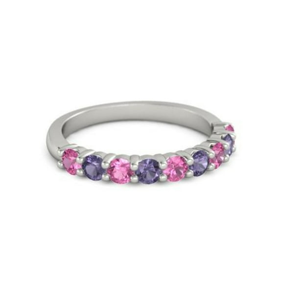 925 Sterling Silver Round 2.50 MM Pink Tourmaline Iolite Eternity Women Ring