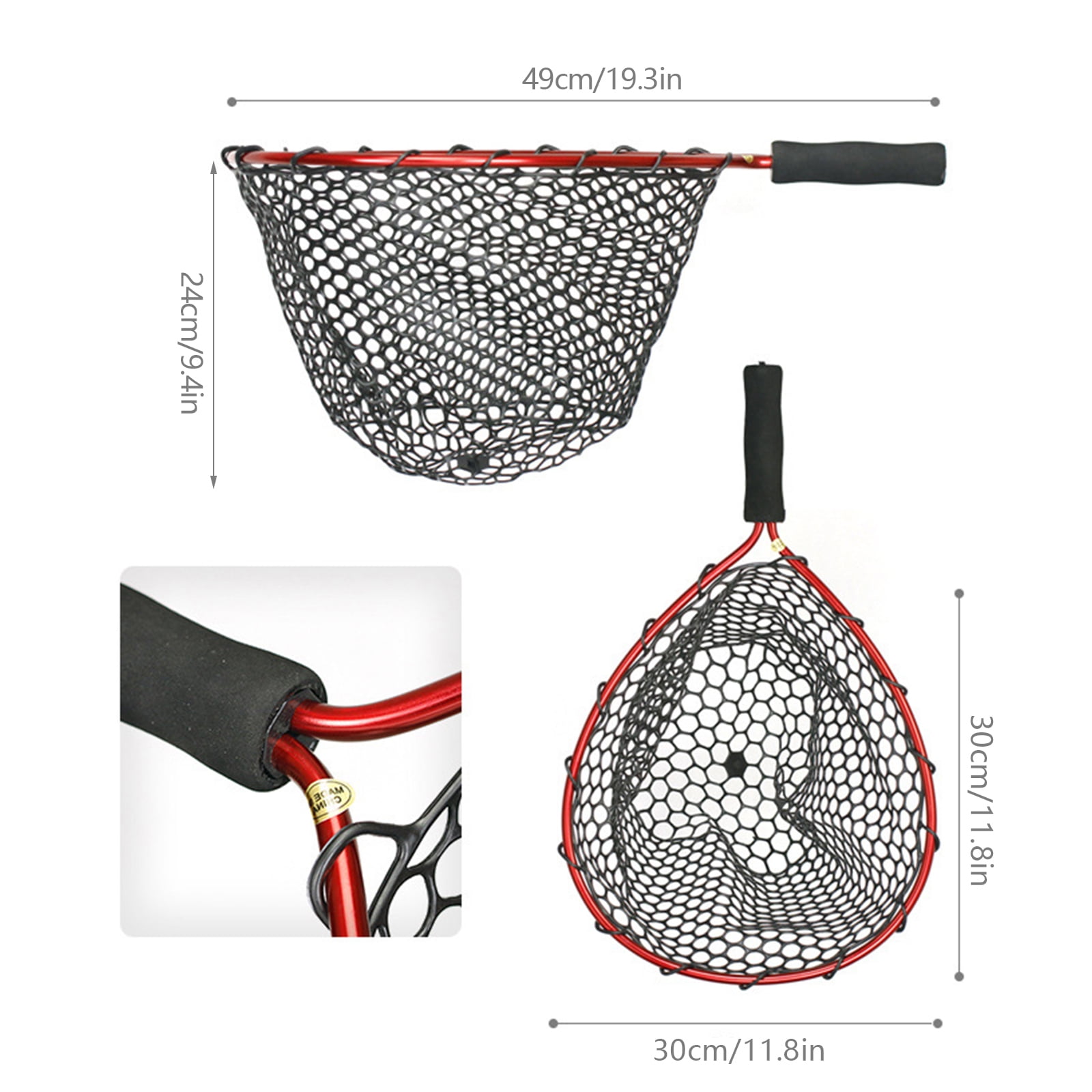 Fishing Net, Fly Fishing Landing Net Soft EVA Grip Aluminum Alloy Frame and Comfortable EVA Handle with Sturdy Carabiner
