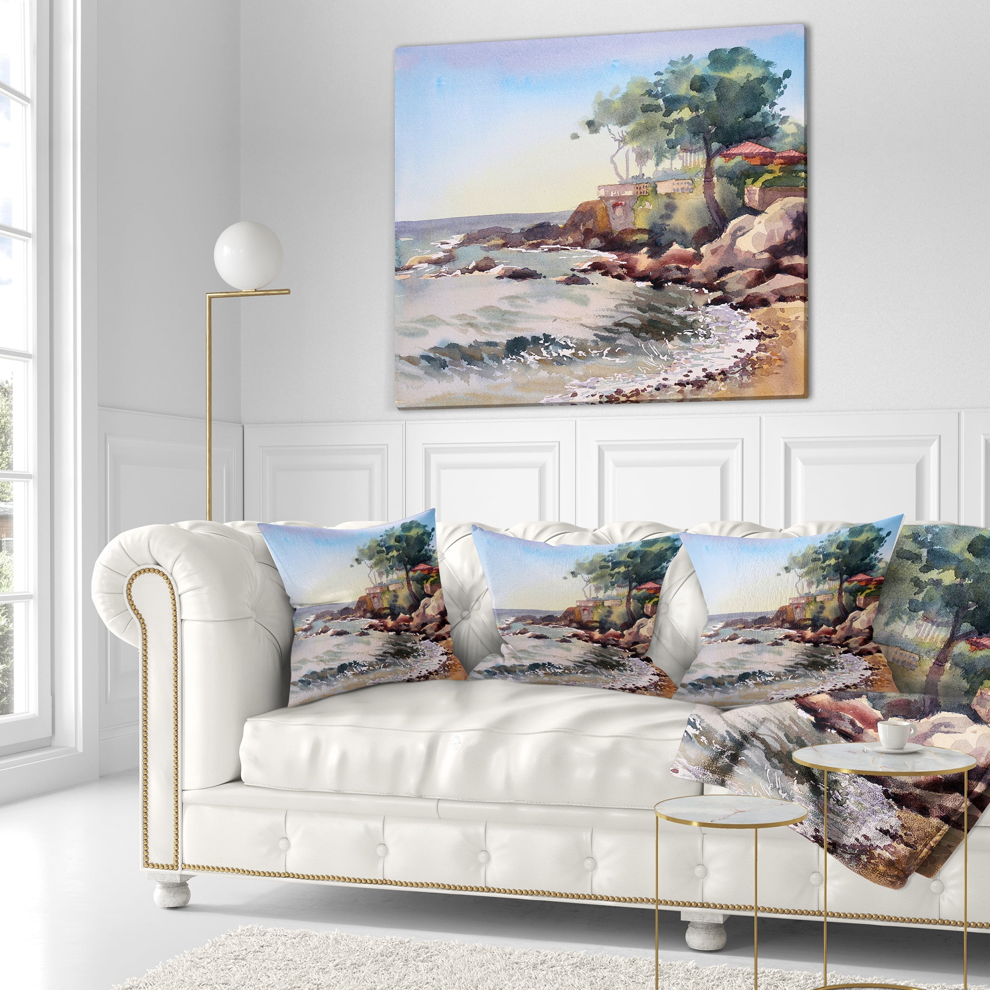Designart Cote d Azur France - Landscape Painting Throw Pillow - 16x16