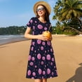 thumbnail image 4 of Picia Pink Planets And Stars Pattern Women's Short Sleeve Summer Dress Pleated Loose Swing Knee Length Short Sleeve Swing Dresses, 4 of 6