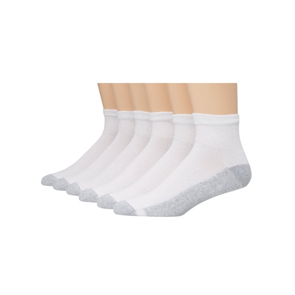Hanes Double Tough Men's Big & Tall Ankle Socks, Shoe Sizes 12-14, 6-Pairs White