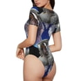 thumbnail image 3 of KLL Women 's Crew Neck Bodysuit Jumpsuits Astronaut in Outer Space Print Short onesies Stretch T Shirts, 3 of 7