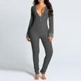 thumbnail image 2 of Women Christmas One Piece Butt Flap Jumpsuits Pajamas V-Neck Onesie Romper Front Functional Buttoned Flap Overalls, 2 of 5